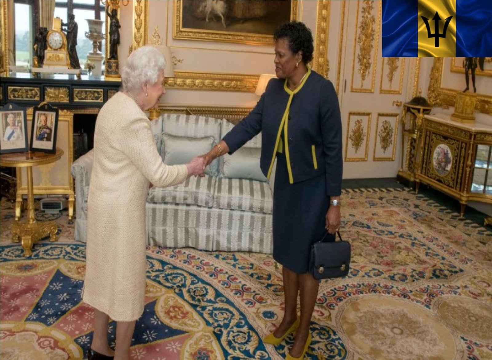 Republic of Barbados President With Queen Elizabeth