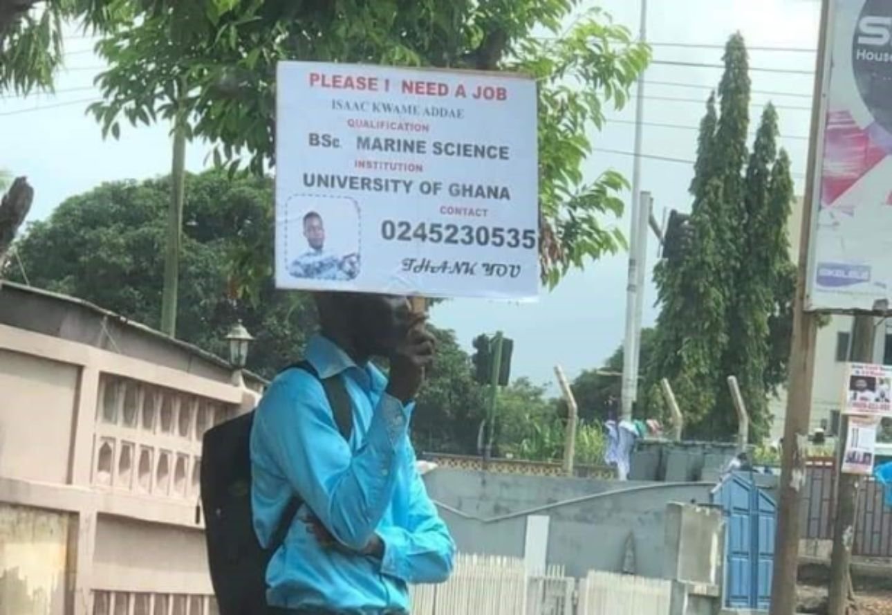 "Over 50 Companies Want To Employ Me" - Viral Unemployed Graduate Hoisting Placard For Job Says