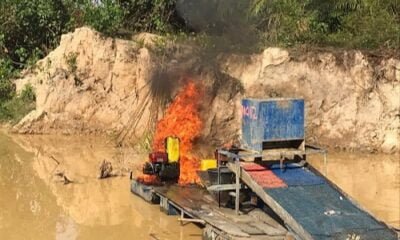 Illegal mining equipment set ablaze