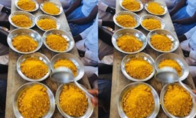 Pictures Of Free SHS Students Being Served With 'Gari Jollof' Goes Viral