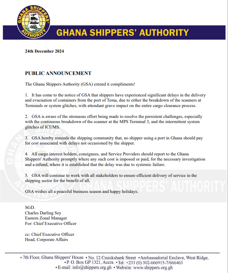 Ghana Shippers Authority Assures Stakeholders of Efforts to End Tema Port Delays