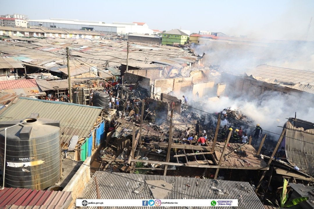 F!re Destroys Over 100 Shops at Kantamanto Market in Accra